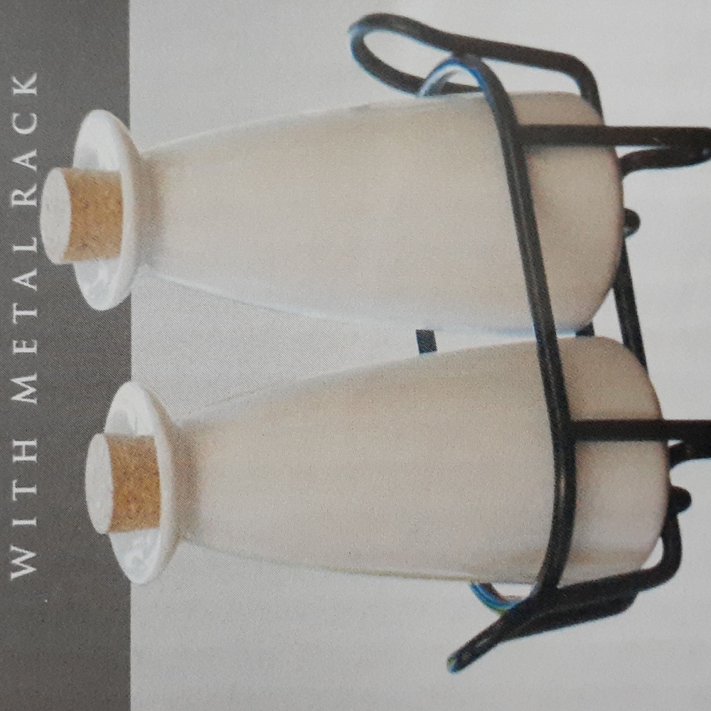 New! Minimalist Stoneware Oil & Vinegar Set with Black Metal Rack
